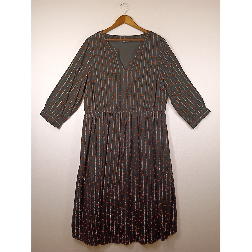 Whimsigoth Lane Bryant Women 18 Charcoal Orange Dot Metallic‎ Stripe Midi Dress